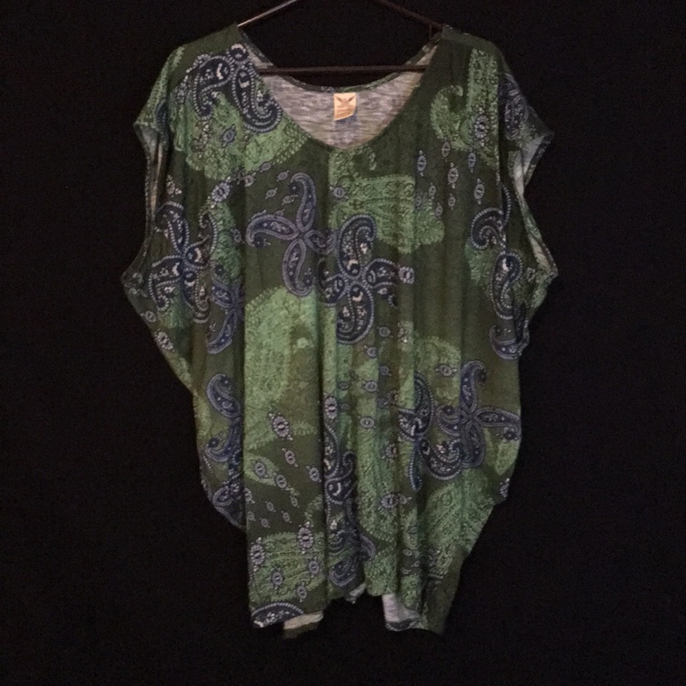 Faded Glory 3X Green Floral Sleeveless Blouse